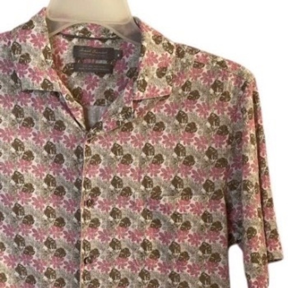Daniel Cremieux Men's Medium Pink Leaf Floral Print Short Sleeve Button Up Shirt